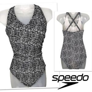 SPEEDO High V-Neck Black &
Ivory Graphic One Piece Size 10